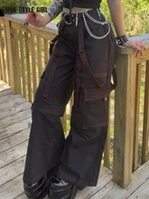 

Y2k Techwear Punk Wide Leg Cargo Pants Vintage Grunge Low Waist Baggy Funny Jeans Grunge Egirl Emo Alt Clothes Cyber Trousers BF