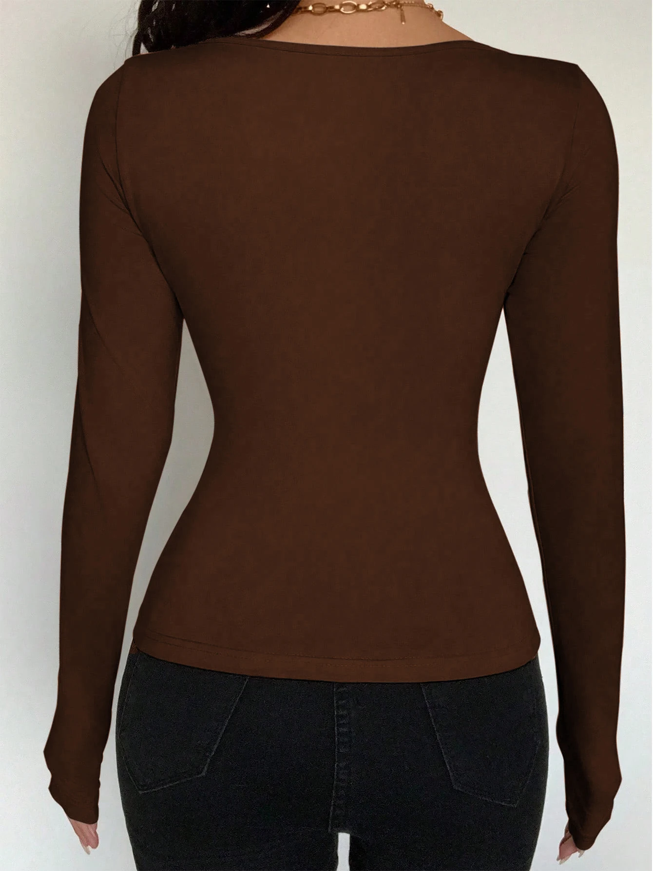 Fashionable all-season versatile women's clothing long-sleeved plain color button detail cardigan 2
