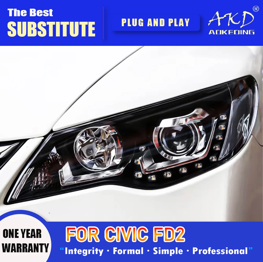 AKD Head Lamp for Honda Civic LED Headlight 2012-2015 Headlights CIIMO FD2 DRL Turn Signal High Beam Angel Eye Projector Lens 1