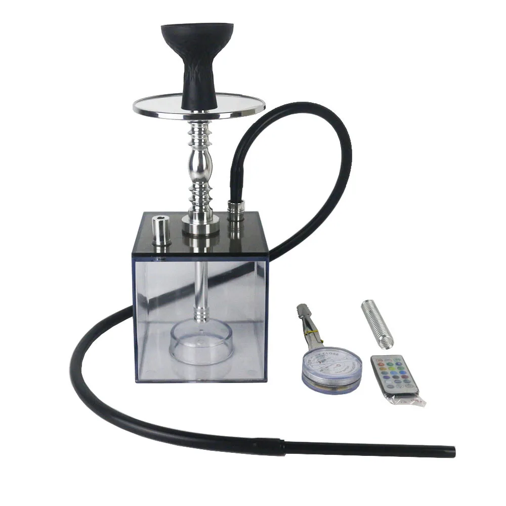 CubeAcrylicHookahSetwith2HoseLEDLightSiliconeBowlHookahsNarguileSheeshaChicha