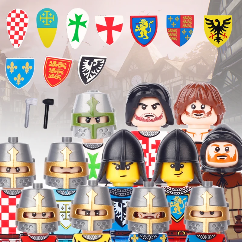 

MOC Military Medieval Age Figures Building Blocks Castle French Knight Army Soldier Bricks Weapon Shield Helmet Sword Warriors