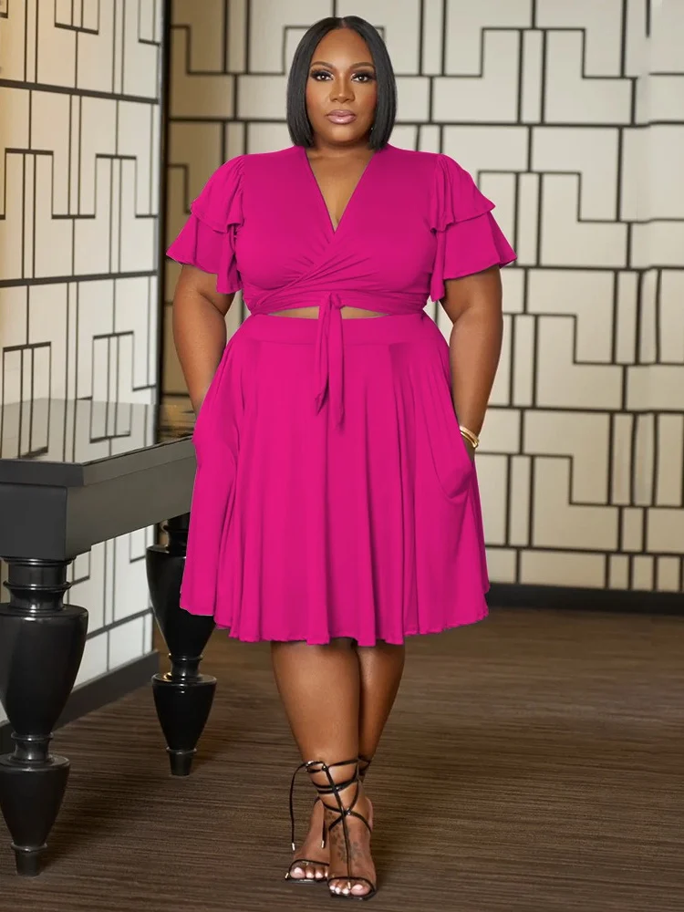 Wmstar  2 Two Piece Women Clothes V Neck Mini Skirts Sets with Pockets New in Summer Matching Outfits Wholesale Dropshipping