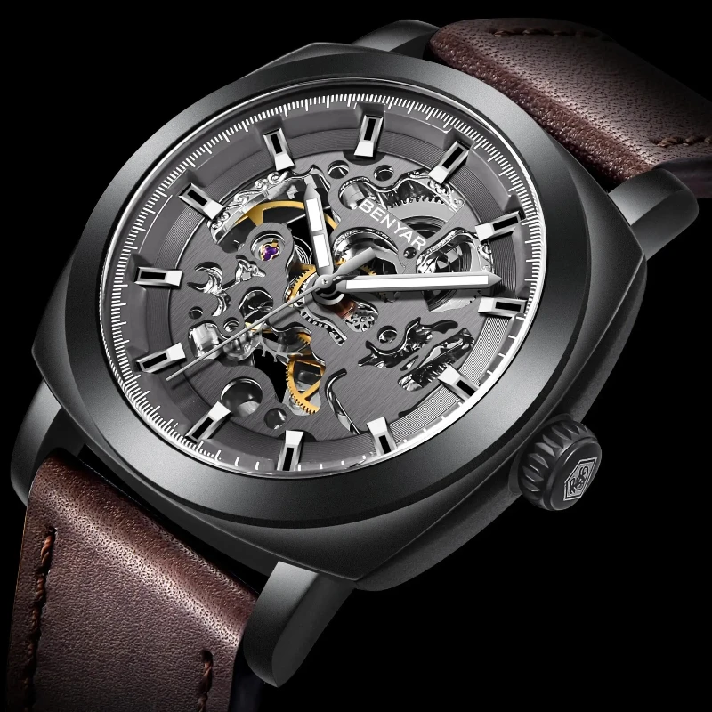 BENYAR montre pour hommes de luxe squelette Tourbillon automatique