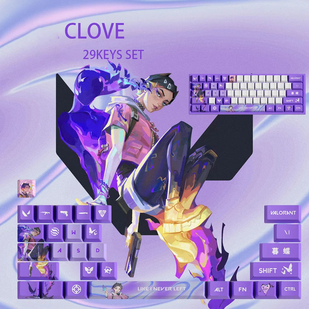 Valorant Keycaps Grupo Phoenix Cravo Fade Neon Gekko Sábio Raze Perfil Oem Mini Grupo Pbt Sublimação de Corante Interruptor mx 29 Chaves