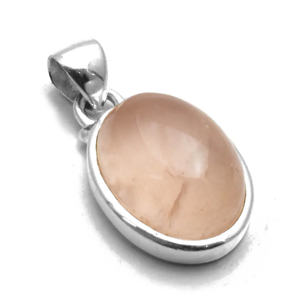 

Genuine Rose Quartz Pendant 925 Sterling Silver, 25 mm， AP9102