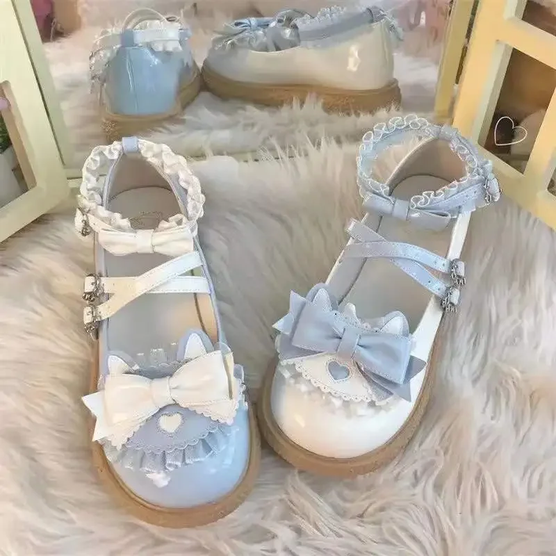 Shoes for Women Round Toe Gothic Blue Mary Jane Cute Kawaii Japanese Style Lolita Woman Flats Spring High Quality Fashion Korean 3