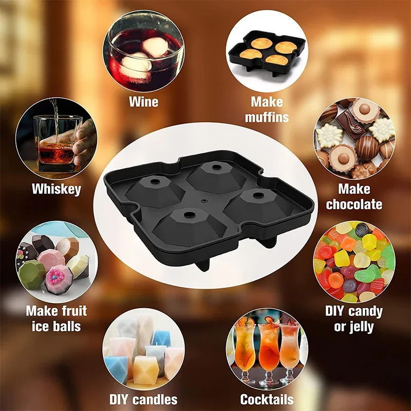 Grande Vassoio Per Cubetti Di Ghiaccio In Silicone Con Coperchio – Stampo Quadrato Da 5,1 Cm Per Whisky, Cocktail E Alimenti, 8 Cavità, Colore Nero