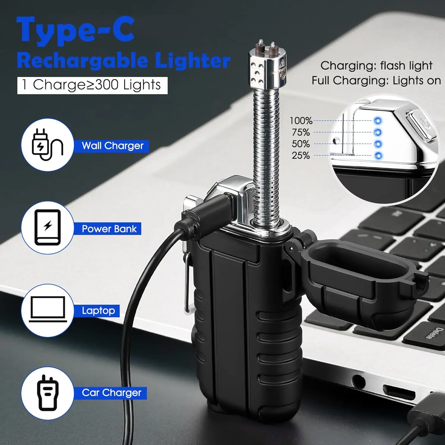 Electric Lighter 360&deg; Flexible Rechargeable USB Lighter, TYPE C Arc Plasma Lighter Windproof and Waterproof Flameless