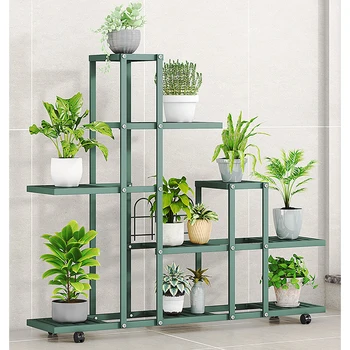 Plant Stand Indoor Outdoor Wrought Iron Multiple Planter Rack Flower Display Organizer with Wheels For Corner Balcony Garden 3