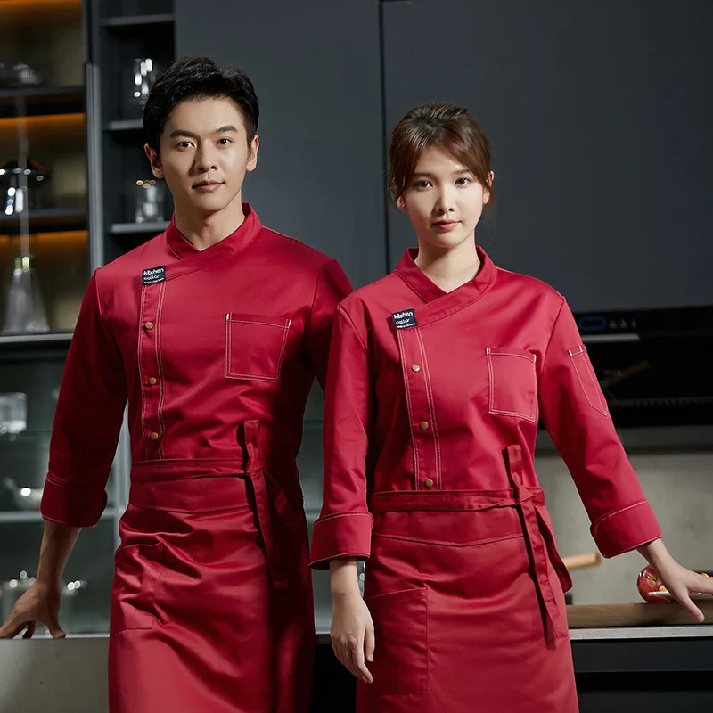 

Chef Uniform Work Clothes Long Sleeve Hotel Hotel Kitchen and Canteen Barbecue Shop Large Size Kitchen Restaurant Catering Bakin