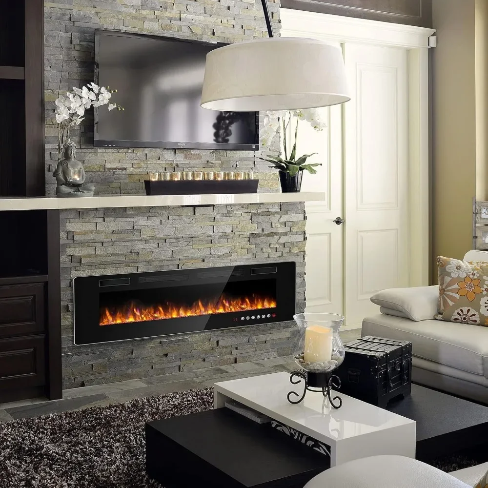 Ultra-Thin Silence Linear Electric Fireplace, Recessed Wall Mounted Fireplace, Fit for 2 x 4 and 2 x 6 Stud, 12 Adjustable Flame 3