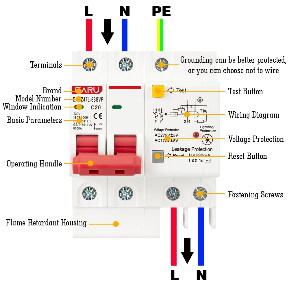 Circuit Breaker SPD Residual Current Circuit Breaker With Overload RCD RCBO RCCB With Lightning Protection MCB Leakage Surge Protector AC 230V