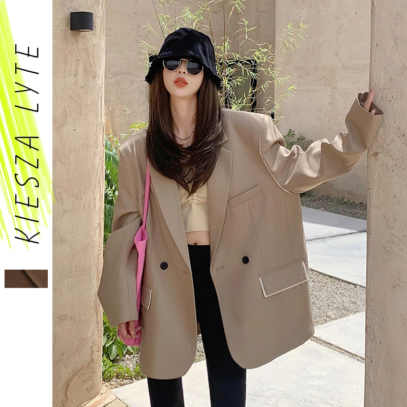 

2023 Autumn New Blazer for Women Khaki Loose Fashion Trendy Female Clothing Jackets Streetwear
