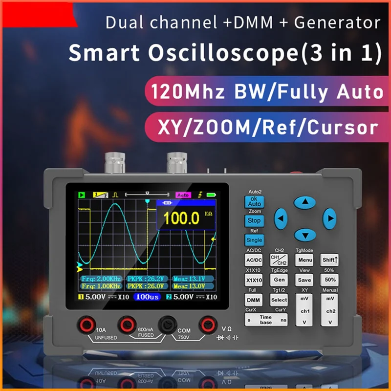 A75T DSO3D12 3.2 인치 데스크탑 디지털 오실로스코프 120M 대역폭 듀얼 채널 멀티 미터 및 신호 발생기 3 In 1 120M Durab