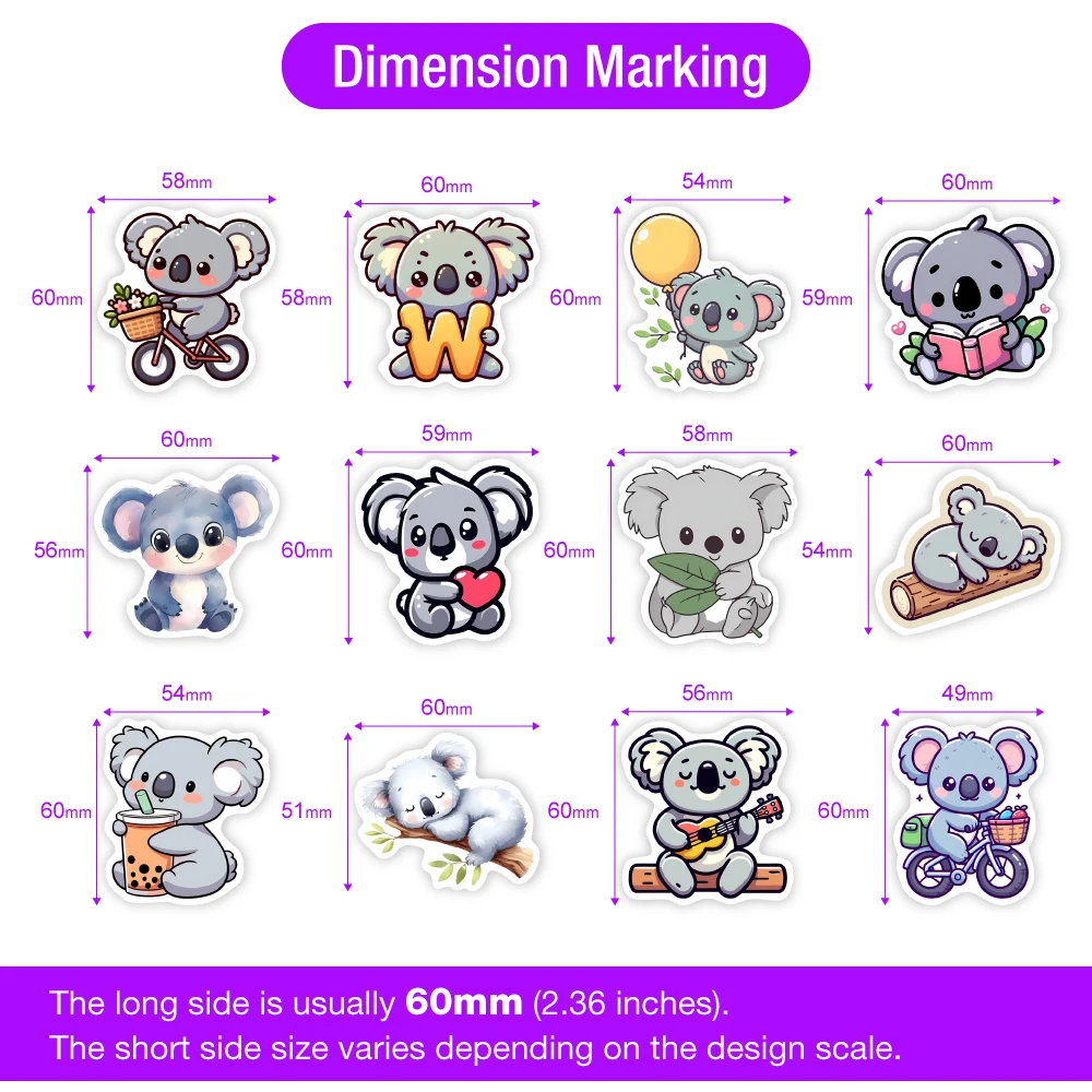 Whimsical Koala Stickers – Waterproof Decorative Set for Scrapbooks, Laptops, and More
