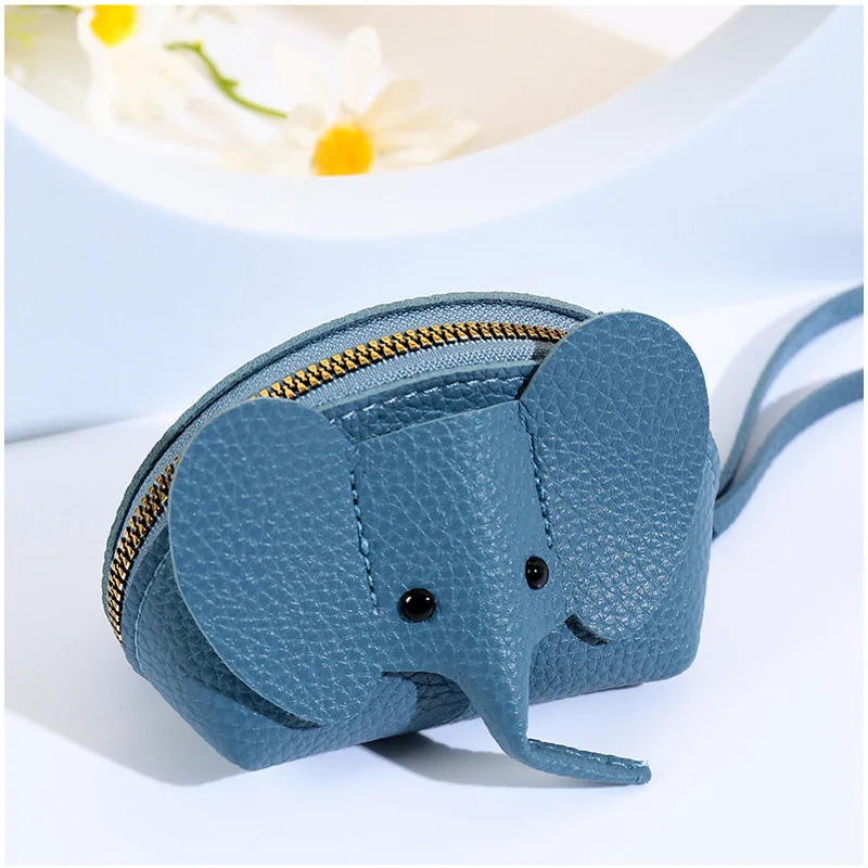 Bag pendant, female key, creative card bag, personalized elephant zipper, small wallet, solid color, multiple card slots, ID car 5