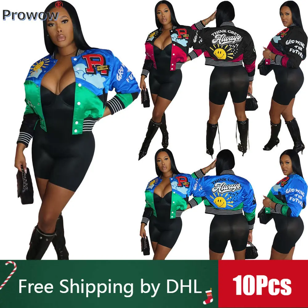 

10PCS Jacket Women Baseball Uniform Stylish Coats Casual and Loose Outerwear Print Sportswear Spliced Long Sleeve Wholesale 9235
