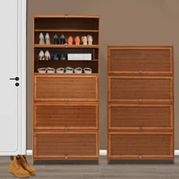 Modern 10-Tier Shoe Storage Cabinet, Bamboo Material, Flip-Up Doors, Raised Bottom, Space-Saving Design 1