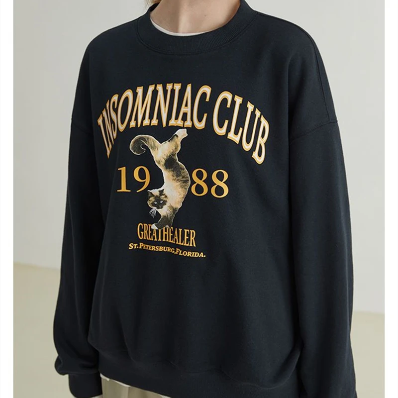 

Korean Designer Fun Club Sweatshirt Women Girls Cute Cat Hoodie Oversized Pullover Kawaii Clothes Streetwear Aesthetic Y2K Tops