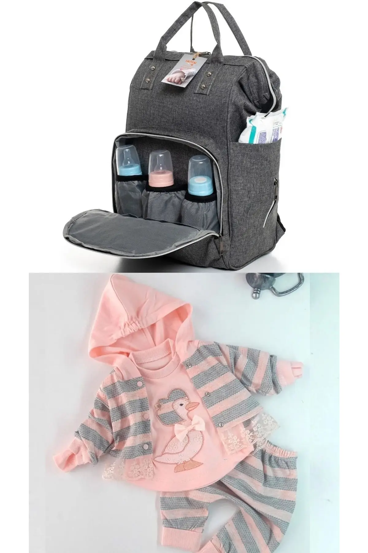 

Functional Mother Baby Care Backpack And 100% Cotton Hospital Exit Set Cotton Grey Outlets Clothing