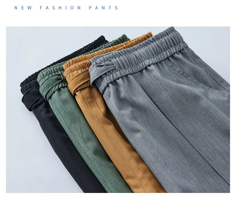 Description Picture 3 of item2024 New Spring Summer Men's Ice Silk Wide Legged Pants Suit Pant Breathable Cool Drawstring Casual Light Thin Plus Size 8xl