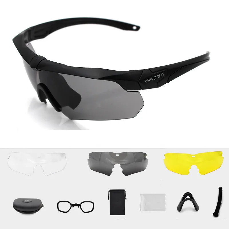 Tr90 Military Sports Glasses 3 lens sunglass bullet-proof army tactical glasses shooting eyewear MTB cycling