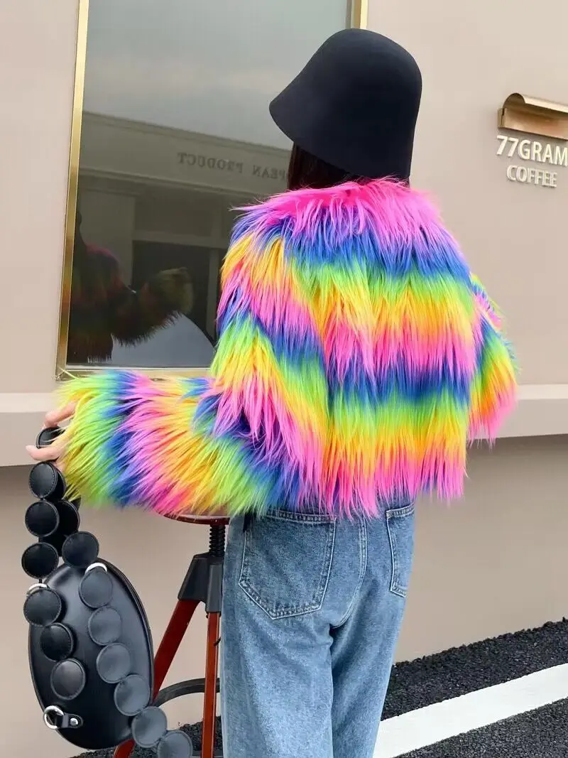 Shaggy Rainbow Faux Fur Coat 3