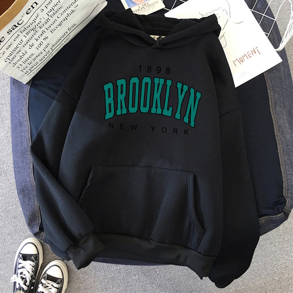 1898 Brooklyn New York Printed Women Hoodies Fashion Fleece Hoody Creativity USA Pullover Street Loose Woman Clothing 2