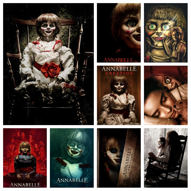 Annabelle Arriva A Casa Film Horror Pittura Diamante Immagine Di Strass Dark Creepy Doll Kit Punto Croce Wall Art Room Decor