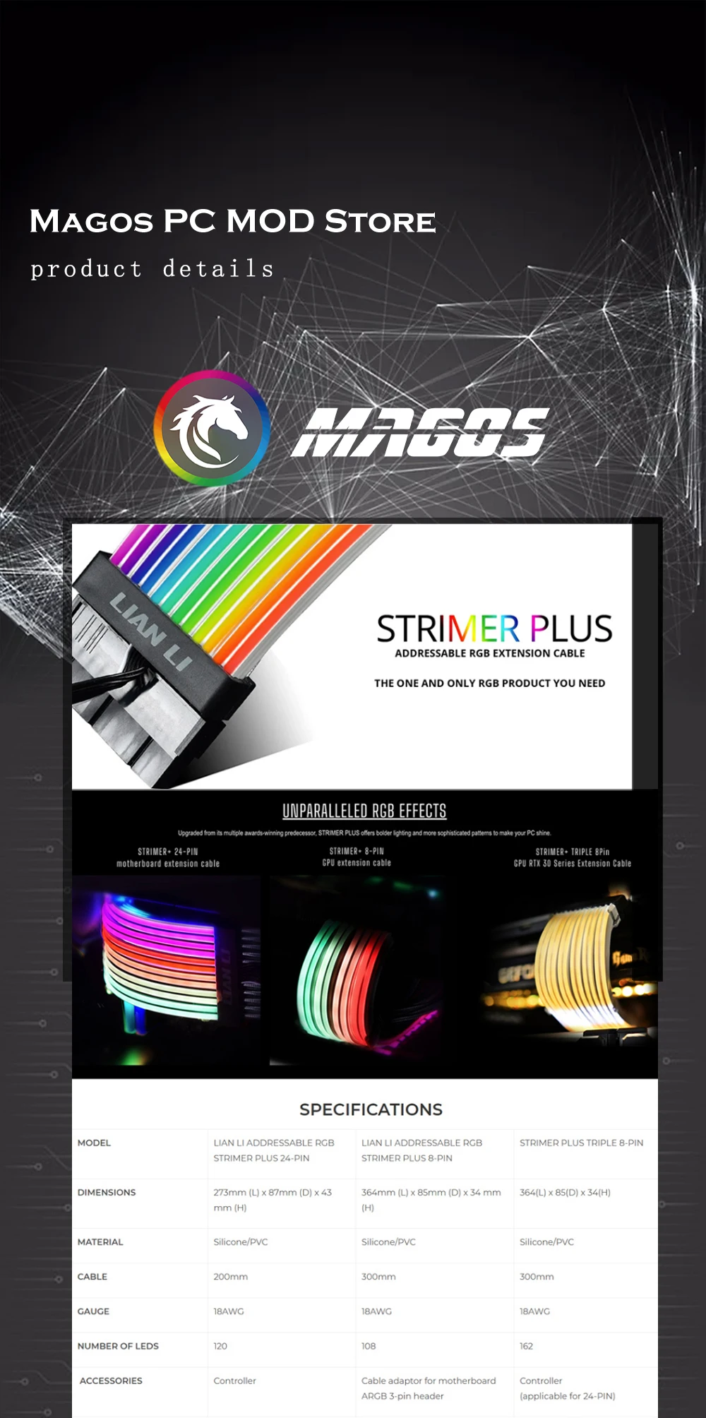 Endereçável RGB, 24Pin, ATX, VGA, Cabo de