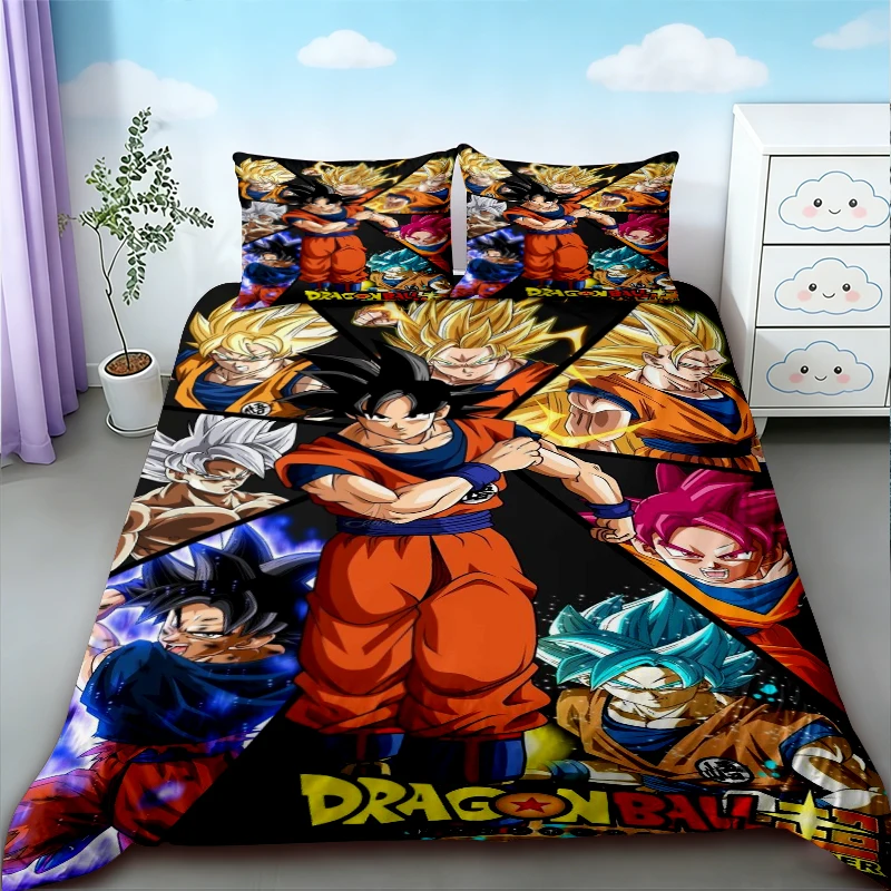 Housse de couette Dragon Ball Anime, douce et confortable, pour lit simple, double, king size, pour enfants et adultes, ensemble de trois pièces, drap décoratif 1 Housse de couette Dragon Ball Anime, douce et confortable, pour lit simple, double, king size, pour enfants et adultes, ensemble de trois pièces, drap décoratif 1