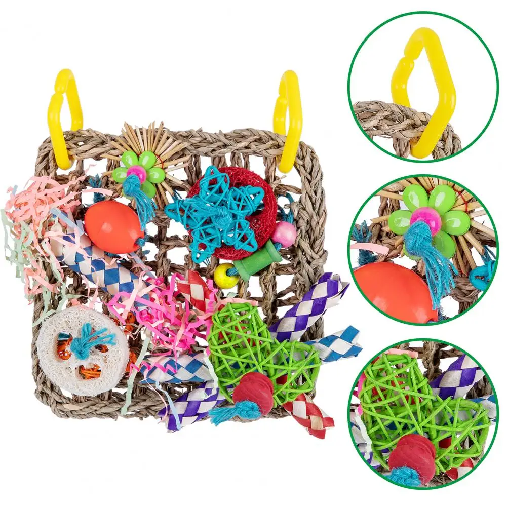 

Healthy Environmentally Pet Toys Parrot Toy Anxiety Relief Parrot Chewing Toys Natural Grass Tubes Colorful Woven Tubes for Pet