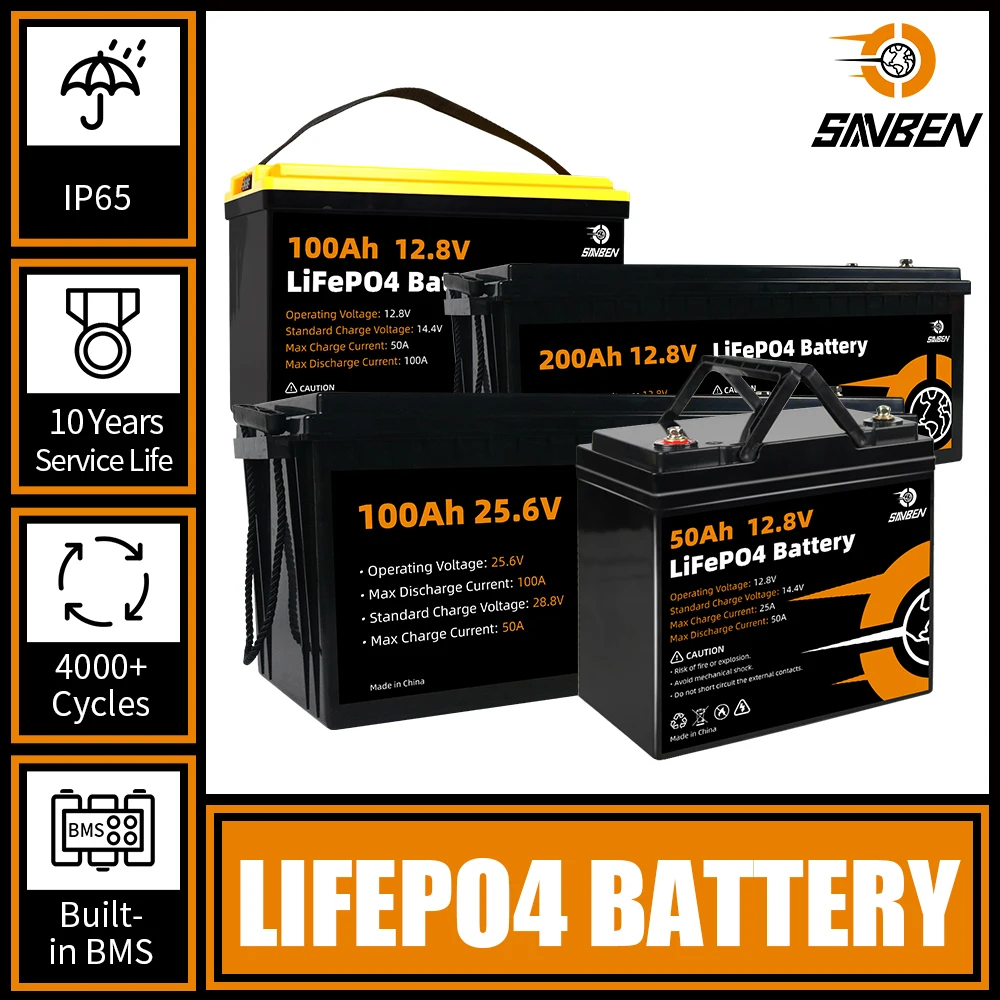Lifepo4 Akku 200ah 100ah 50ah 12V 24V eingebaute BMS Lithium Eisen ...