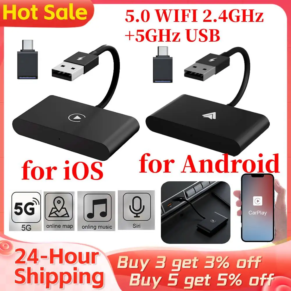 Adaptador de CarPlay inalámbrico para IOS y Android, adaptador de cable a  inalámbrico, Dongle automático, BT5.0, WiFi 2,4G y 5G con USB C,  convertidor OTG - AliExpress