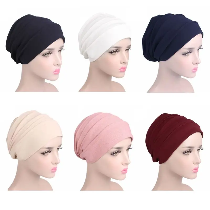 

Unisex Cotton Sleep Beanie Muslim Turban Hair Loss Chemo Hat Pleated F0S4