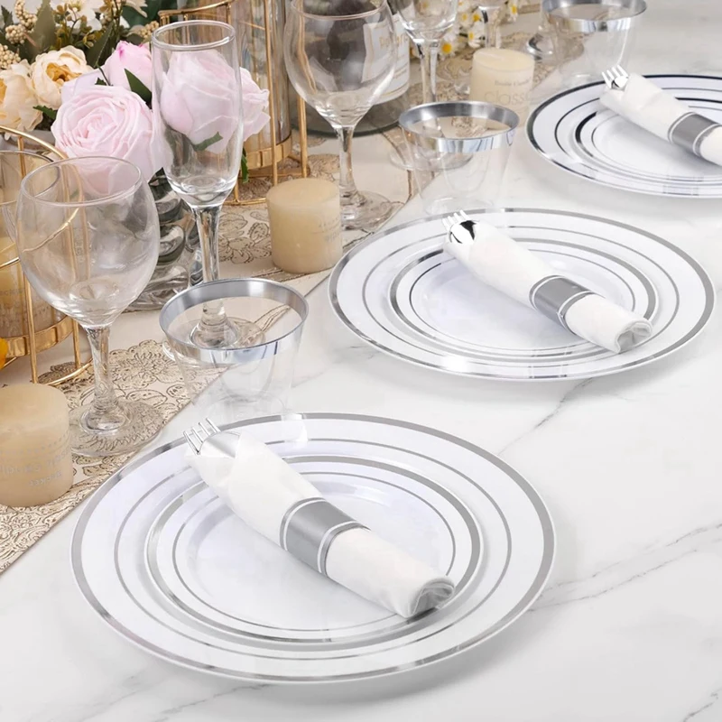 Pre Rolled Silver Plastic Silverware Set,Pre Rolled Napkins With Silver Cutlery Set For Party,Birthday