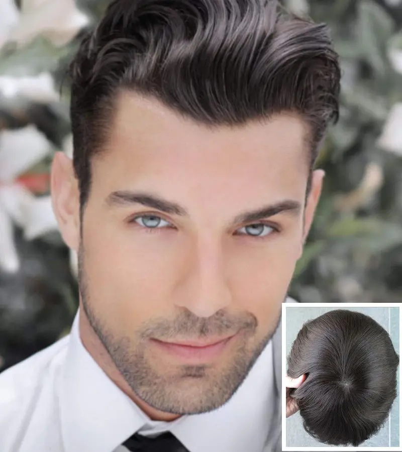 

Human Hair Men‘s Toupee Mono Lace With NPU Breathable Straight Hair Replacement Man Hair Prosthesis Systems Durable Pieces