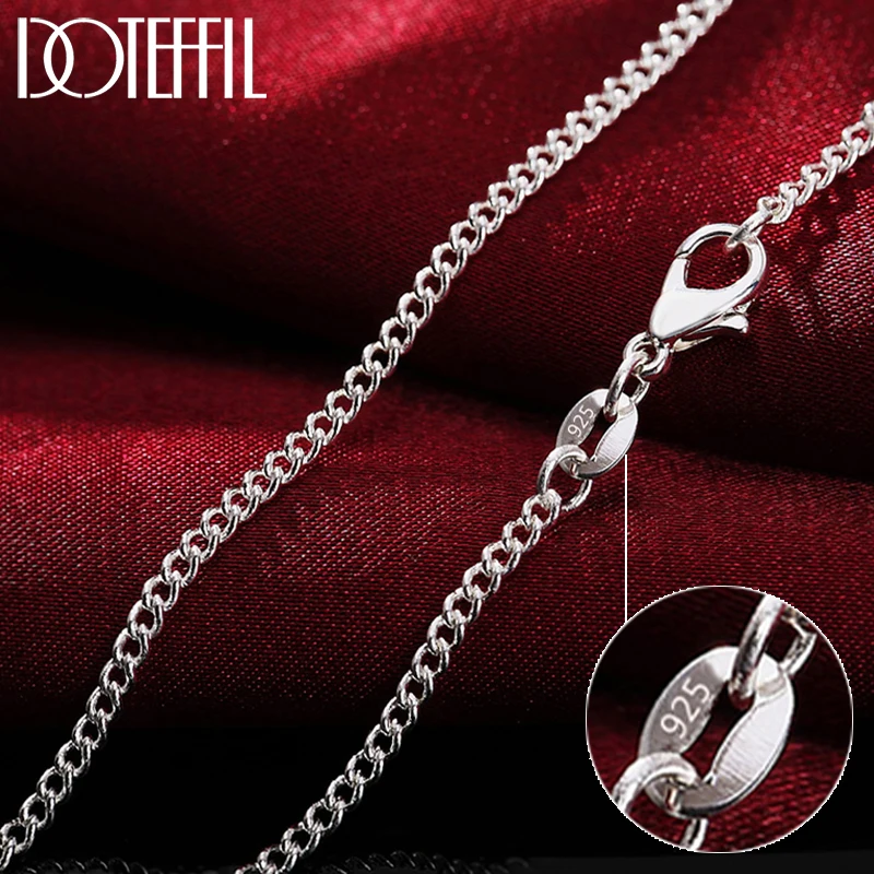 DOTEFFIL 925 Sterling Silver 16/18/20/22/24/26/28/30 Inch 2mm Side Chain Necklace For Women Man Fashion Wedding Charm Jewelry