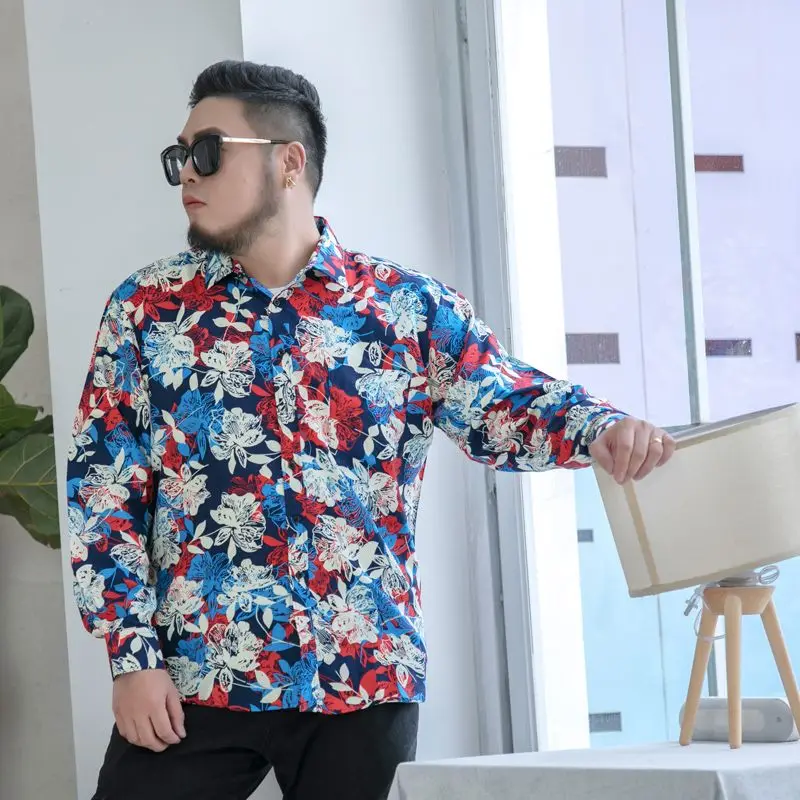 Plus Large Size 6XL 7XL 8XL 9XL 10XL Shirt Print Man Fashion Spring Autumn Classic Flower Casual Oversized Youth Beach Male Tops