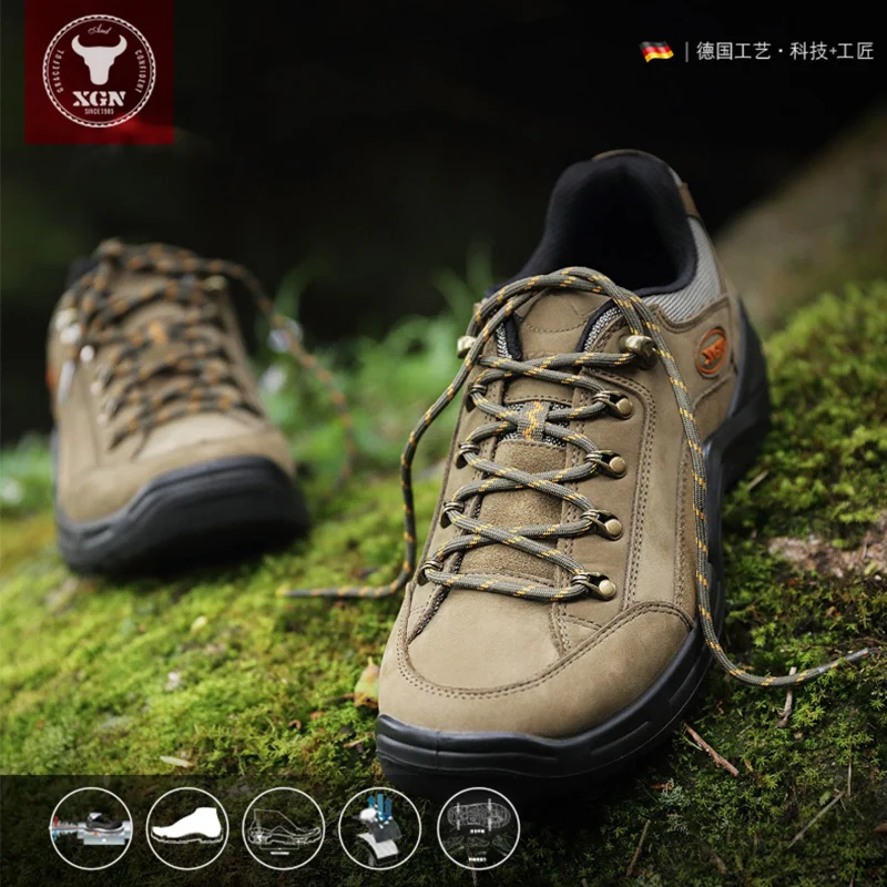 

XGN Cowhide Hiking shoes Men Event waterproof hunting Boots Tactical Desert Combat Ankle Boots women Military trekking Sneakers