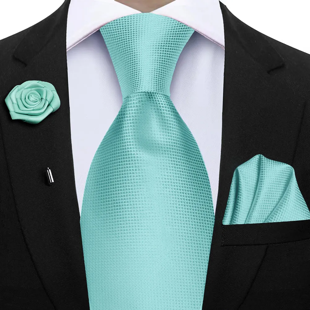 Elegant Peacock Blue Plaid Men's Accessory Set - Tie & Pocket Square Collection