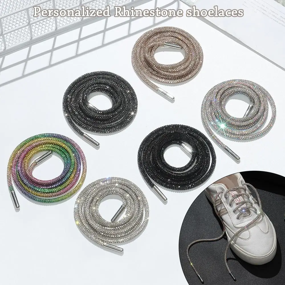 럭셔리 라인석 신발끈, 레인보우 다이아몬드 신발 끈, 스니커즈 라운드 신발끈, DIY 끈, 100 cm, 120 cm, 140 cm, 160cm, 1PC