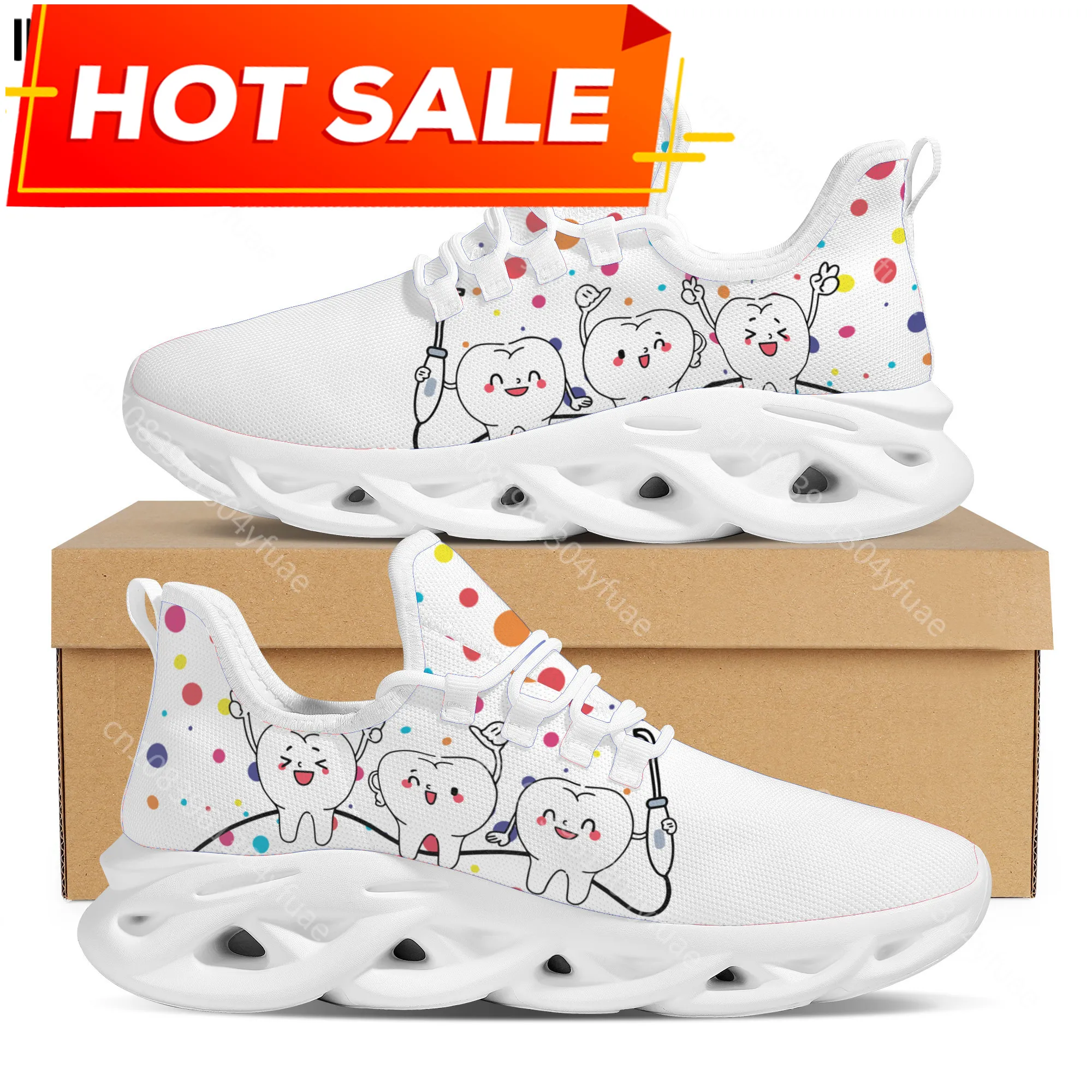 New Trend Women Flats Cartoon Dentist Tooth Pattern Casual Shoes Breathable Mesh Female Sneakers Zapatos Mujer 2022 2