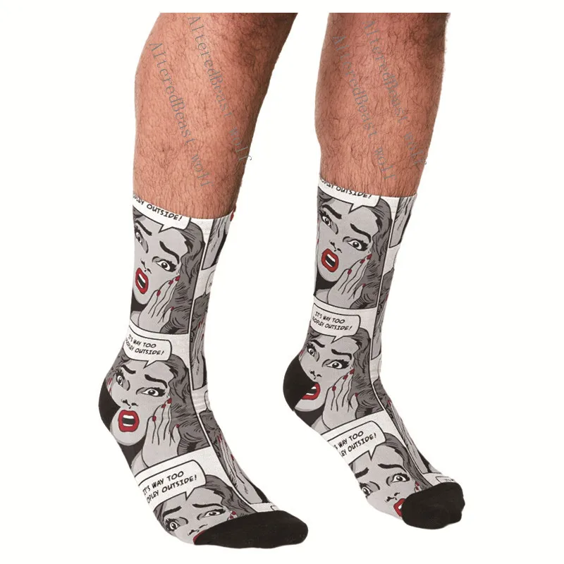 

Men's Funny socks Comic Girl It's Way Too Peopley Outside Humorous Vintage Pop Socks harajuku Men Novelty Casual Socks for men