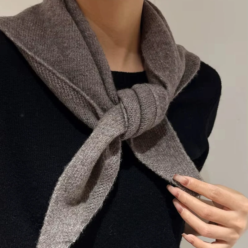 2025 Knitted Scarf Women 100% Pashmina Triangle Scarf Wool Winter Warm Bright Solid Color Thick Shawl Soft Triangle Pashmina