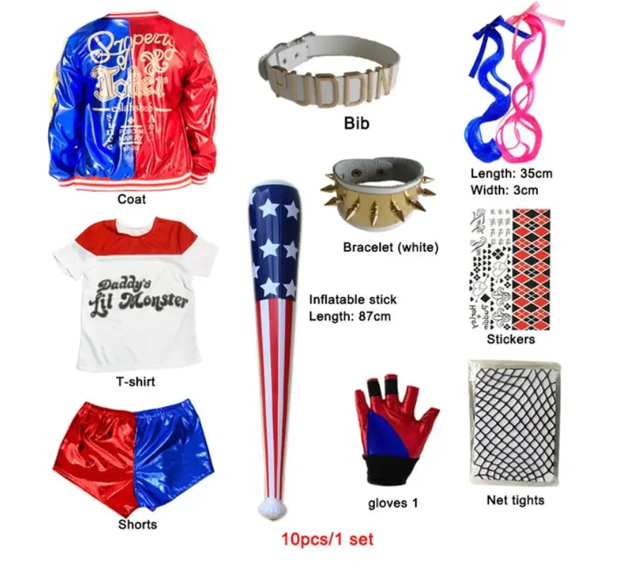 

Carnival Kids Girls Harley Cosplay Costumes Quinn Belt Monster Jacket Pants Sets Party Clothes