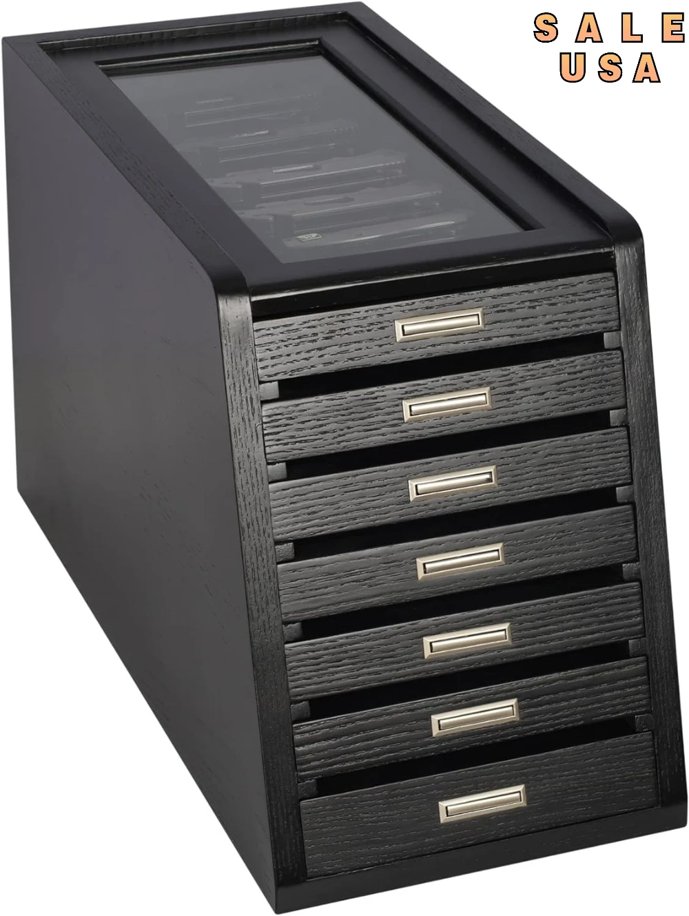 

Knife Storage Glass Top Display Case Holder Tool Storage Cabinet with Felt Bottom Drawers Black