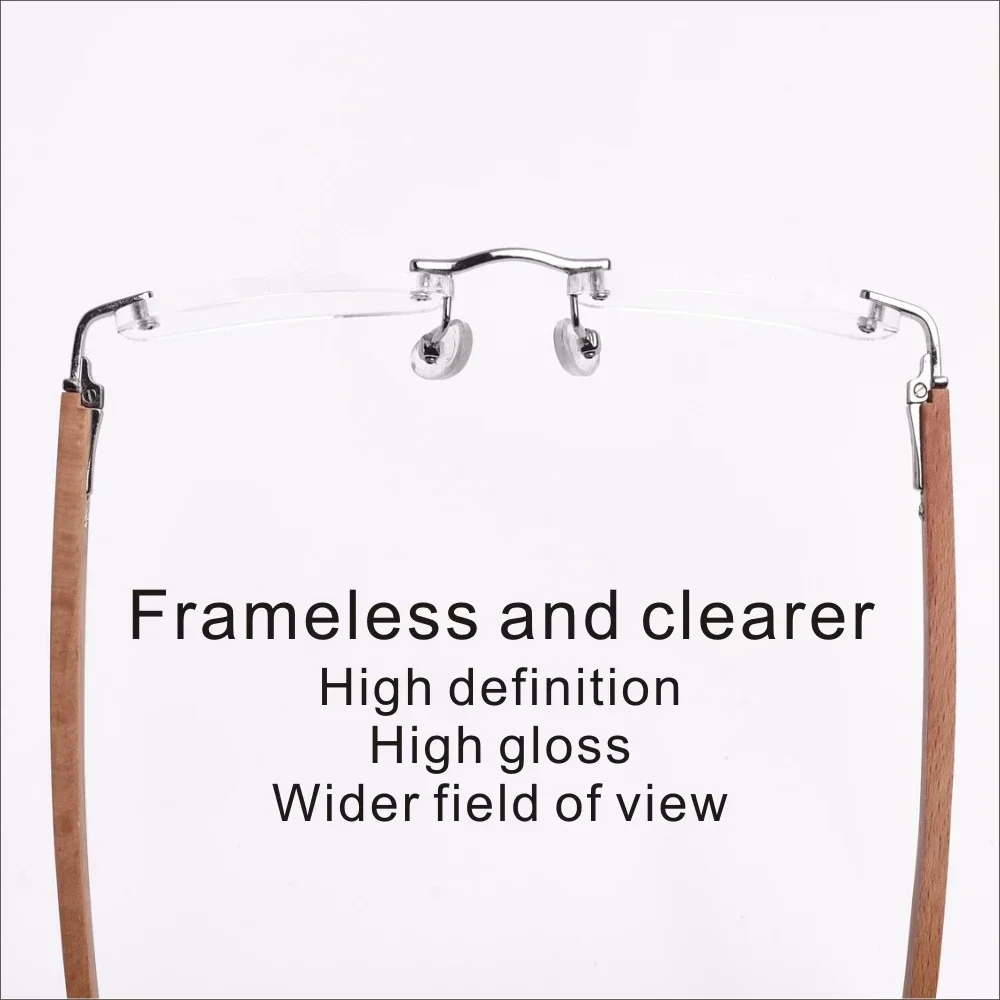 Rolipp Elegant Rimless Blue Light Blocking Reading Glasses with Wood Temples - Premium Eyewear Gift