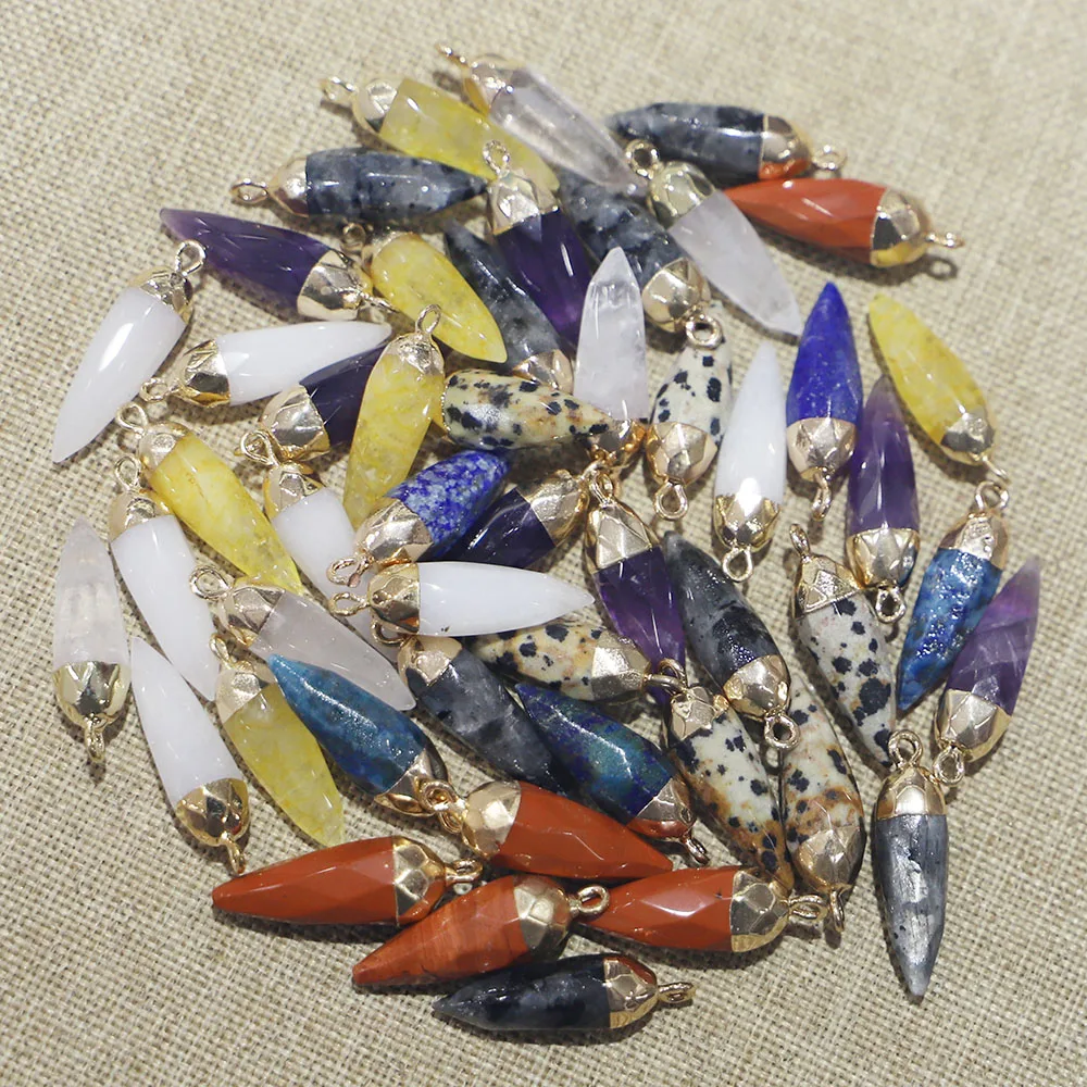 

Hotsell New Natural Stone Pointed Arrow Pepper Necklace Pendant Reiki Charms Fashion Jewellery Making Accessories Wholesale 8Pcs