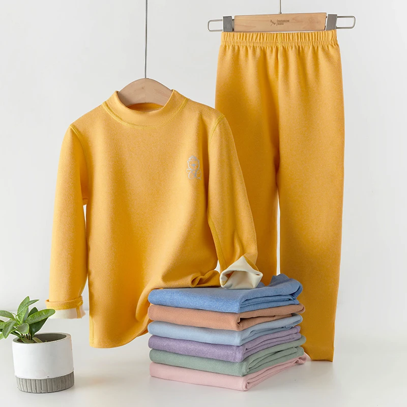 Children's mid-neck thermal underwear set boys and girls pajamas double-sided seamless autumn trousers homewear